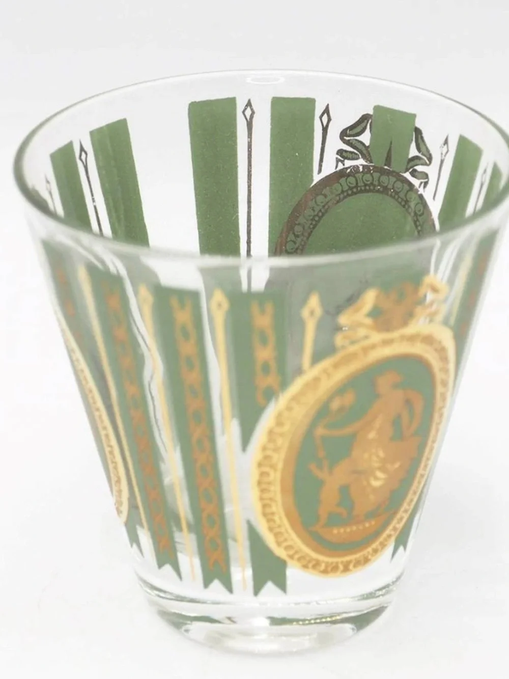 CERA Lot of 6 Athena & Cupid Green & Gold Double Shot Glasses
